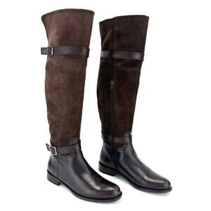 Garnet Hill Charity Italian Over-The-Knee Riding Boot Sz 6.5 Brown Suede/Leather